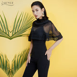 Long Rompers Bodysuit Black V Neck Lace Mesh Jumpsuit