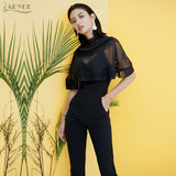 Long Rompers Bodysuit Black V Neck Lace Mesh Jumpsuit