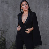 Long Bandage Jumpsuits Rompers Bodysuit Black V Neck Jumpsuit