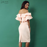 Butterfly Sleeve Patchwork Ruffles Slash Neck Dress