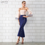 Strapless Button Studded Sexy Mermaid Maxi Dress