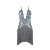Sequins Tassel Fringe Mini Spaghetti Strap Dress