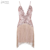 Sequins Tassel Fringe Mini Spaghetti Strap Dress