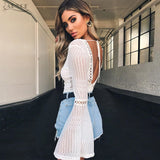Jumpsuit Sexy Black Backless V Neck Lace Up Hollow Out Flare Sleeve Women Bodysuits