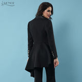 Casual Double Breasted Trench Black Long Sleeve Dovetail Skirt Style Pleated Long Style Women Coats
