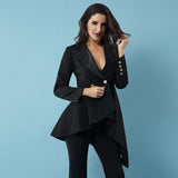 Casual Double Breasted Trench Black Long Sleeve Dovetail Skirt Style Pleated Long Style Women Coats