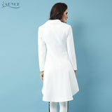 Casual Open Stitch Trench White Long Sleeve Dovetail Skirt Style Pleated Long Women Coats