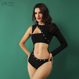 Black Hollow Out  Bandage Bodysuit Swimsuit Sexy Bodycon Bikini