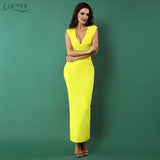 Sexy Yellow Sleeveless  V Neck Woman Maxi Dress