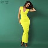 Sexy Yellow Sleeveless  V Neck Woman Maxi Dress