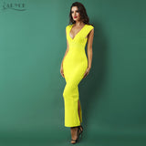 Sexy Yellow Sleeveless  V Neck Woman Maxi Dress