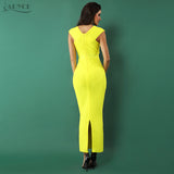 Sexy Yellow Sleeveless  V Neck Woman Maxi Dress