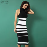 Midi Nude and White Striped Dress