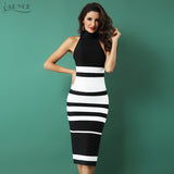Midi Nude and White Striped Dress