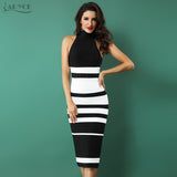 Midi Nude and White Striped Dress