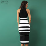 Midi Nude and White Striped Dress