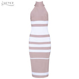 Midi Nude and White Striped Dress