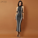 Black Sleeveless Beaded Lace Mesh Turtleneck Sexy Back Splitting