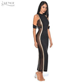Black Sleeveless Beaded Lace Mesh Turtleneck Sexy Back Splitting