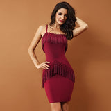 Fringe Tassel  Wine Red New Night Club Evening Party Dress