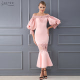 Flare Sleeve Lace Hollow Out Off-Shoulder Dress