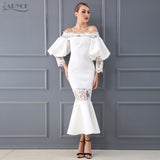 Flare Sleeve Lace Hollow Out Off-Shoulder Dress