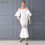 Flare Sleeve Lace Hollow Out Off-Shoulder Dress