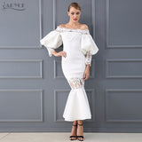 Flare Sleeve Lace Hollow Out Off-Shoulder Dress