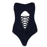 Strapless Sleeveless Lace Up Hollow Out Bodysuit