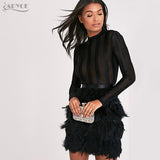Feather Embellished Long Sleeves Dress