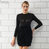 Feather Embellished Long Sleeves Dress
