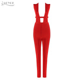 Jumpsuits Elegant Red Sexy Deep V-Neck Hollow Out Jumpsuit Bodysuit