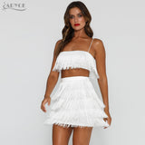 White Tops&Skirts Tassels  Women Fringe Set