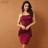 Fringe Tassel  Wine Red New Night Club Evening Party Dress
