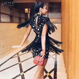 Mini Short Sleeve Striped Fringe Tassel Bow Dress