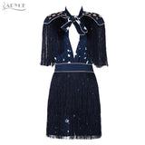 Mini Short Sleeve Striped Fringe Tassel Bow Dress