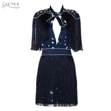 Mini Short Sleeve Striped Fringe Tassel Bow Dress