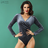 Bodysuit Swimsuits Sexy Shiny Beading Long Sleeve Bodycon Bikini