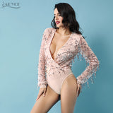 Swimsuits Sexy Sequined Beading Tassels Long Sleeve Bodycon Bikini