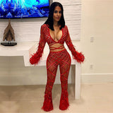 V-Neck Feather Night Out Women's Sets