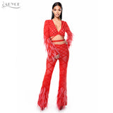V-Neck Feather Night Out Women's Sets
