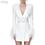 Long Sleeve V-Neck Feather Slim Style Women Coats