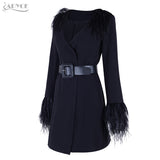 Long Sleeve V-Neck Feather Slim Style Women Coats
