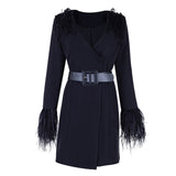 Long Sleeve V-Neck Feather Slim Style Women Coats
