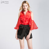 Half Flare Sleeve Ruffles Mesh Short Tops
