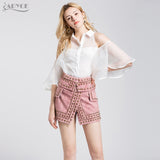 Half Flare Sleeve Ruffles Mesh Short Tops