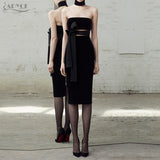 Spring Strapless Hollow Out Bow Dress