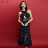 Lace Diamond Halter Hollow Out Dress