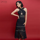 Lace Diamond Halter Hollow Out Dress