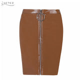Mini Length Khaki Apricot Black Nude Bodycon Front Zipper Skirts